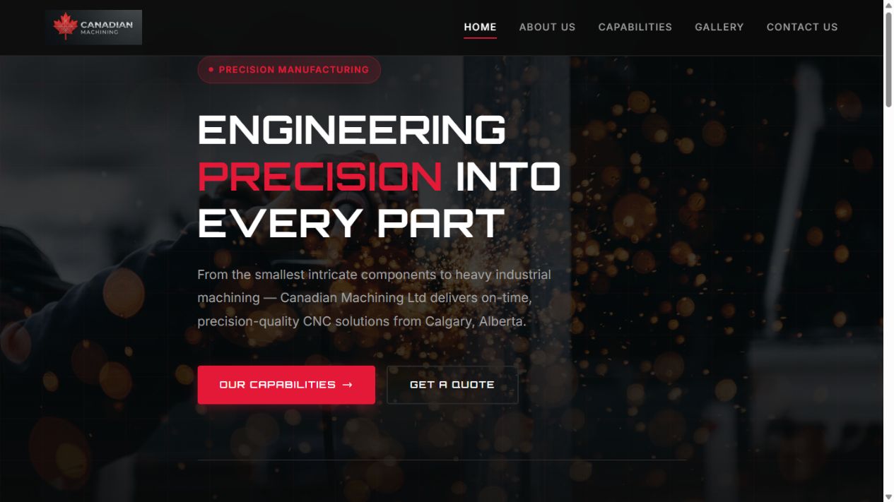 Business website example using sample machine shop content
